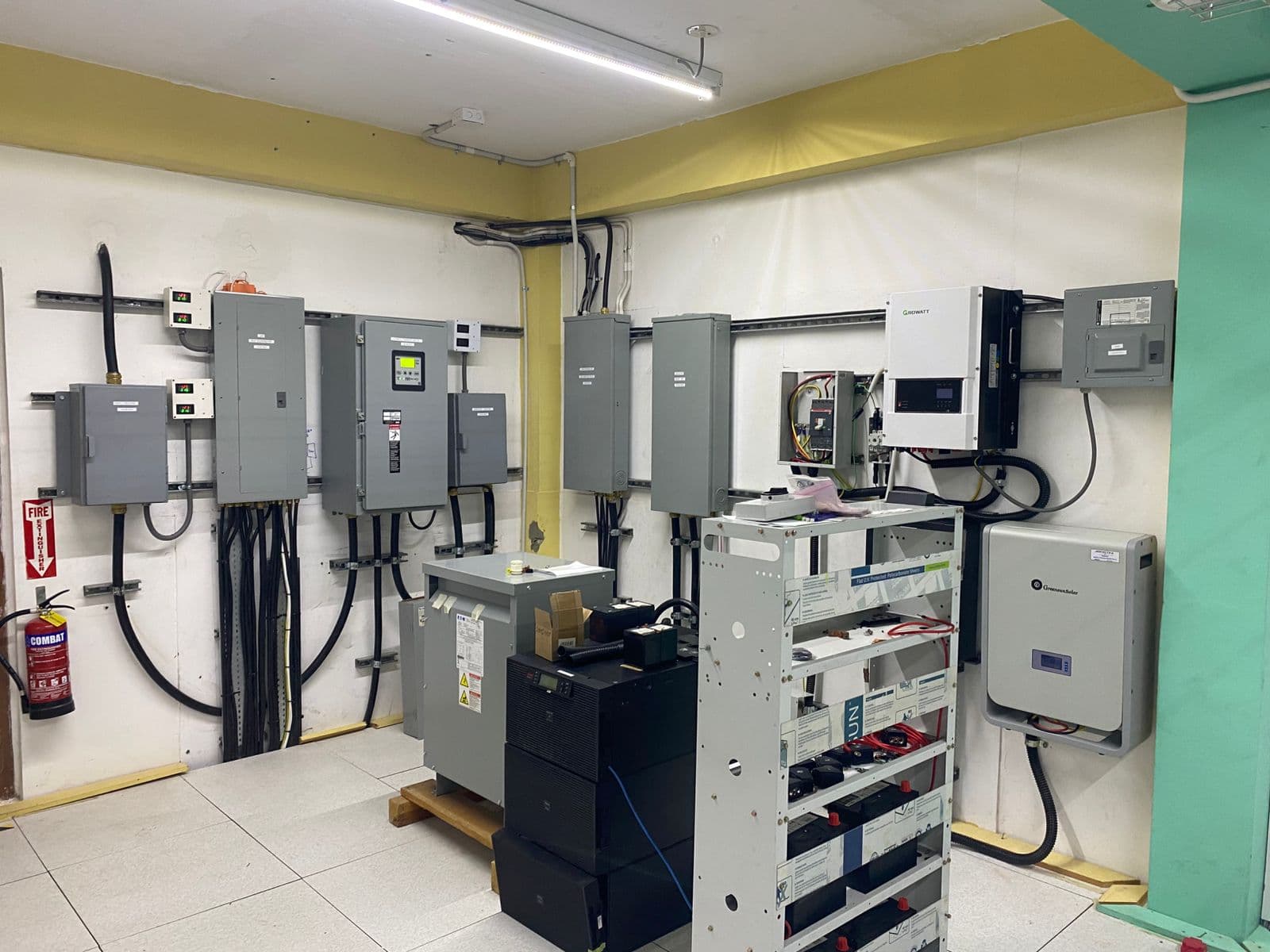 Power room with UPS, solar inverters, and battery banks